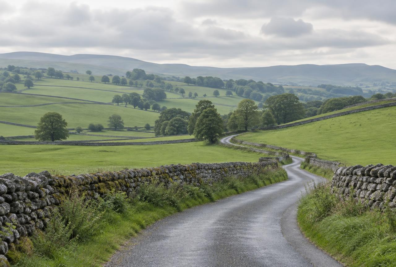 Rolling pasture divided by dry stone walls